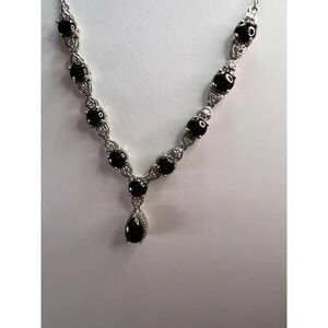 Shungite and white topaz necklace in sterling silver